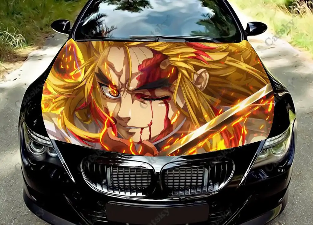 

Виниловая наклейка на капот автомобиля с японским аниме «рассекающий демонов», виниловая пленка, наклейка на крышку двигателя, наклейка, универсальная защитная пленка на капот автомобиля