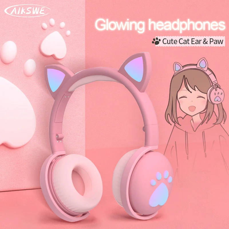 AIKSWE Bluetooth Headphones glowing cute LED Cat Ear Paw Girls Gift Kids Headset Wireless HIFI Stereo Bass 3.5mm Plug With Mic
AIKSWE Bluetooth Headphones glowing cute LED Cat Ear Paw Girls Gift Kids Headset Wireless HIFI Stereo Bass 3.5mm Plug With Mic