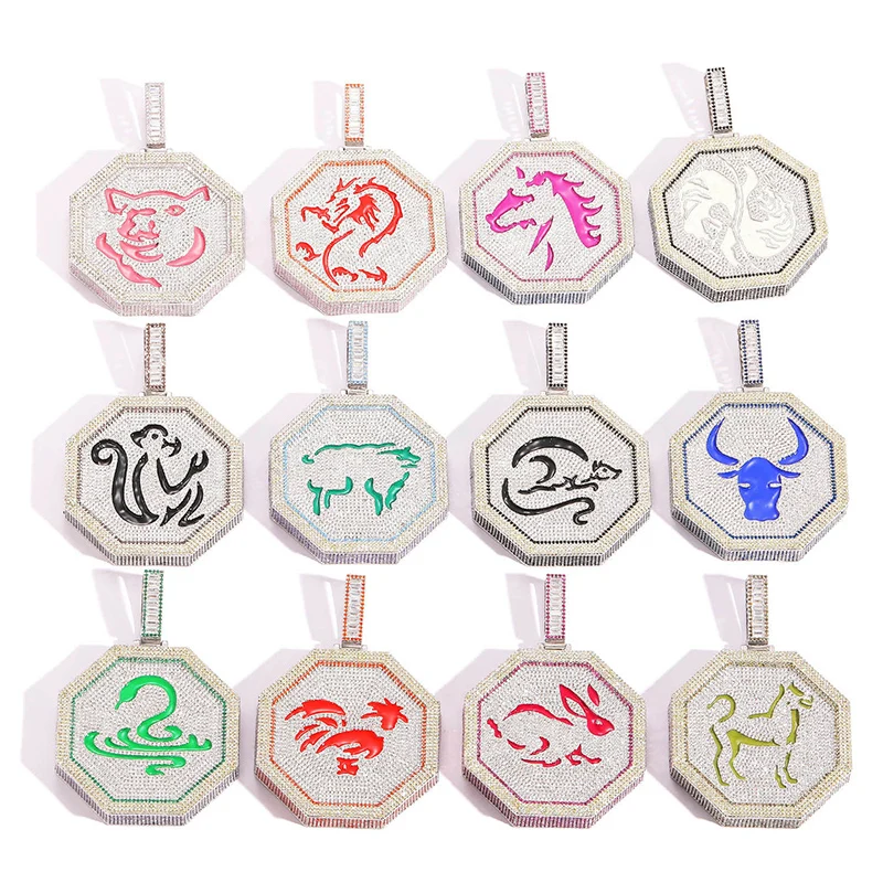 Hip Hop 3A+ CZ Stone Paved Bling Iced Out Geometric Octagon 12 Zodiac Animal Pendants Necklaces for Men Rapper Jewelry Gift 
Hip Hop 3A+ CZ Stone Paved Bling Iced Out Geometric Octagon 12 Zodiac Animal Pendants Necklaces for Men Rapper Jewelry Gift