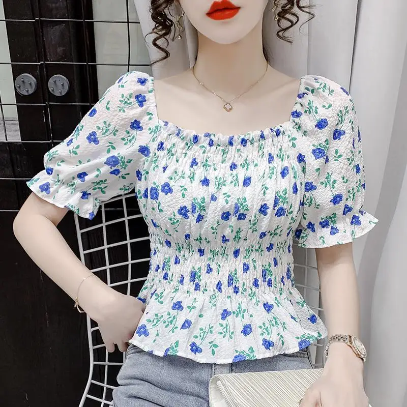 Women 2022 Summer Fashion French Square Collar Floral Shirts Female Chiffon Blouse Tops Ladies Short Sleeve Print Shirts H11
Women 2022 Summer Fashion French Square Collar Floral Shirts Female Chiffon Blouse Tops Ladies Short Sleeve Print Shirts H11