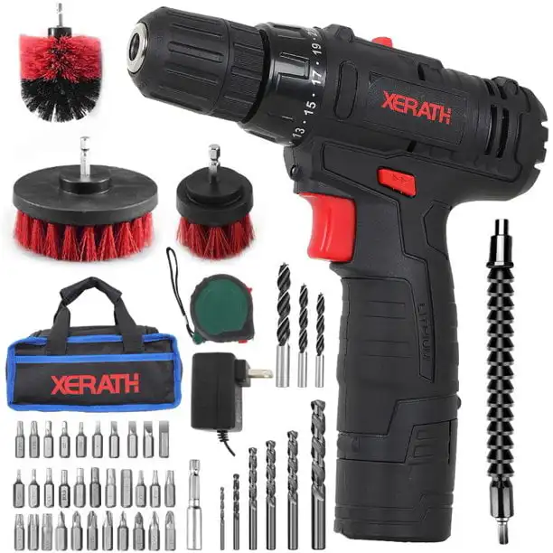Cordless Drill/Driver Kit 48pcs Drill Set Lithium-Ion Battery Brushes Tape Measure - 12V Max Drill 280 In-lb Torque 18+1 Metal C
Cordless Drill/Driver Kit 48pcs Drill Set Lithium-Ion Battery Brushes Tape Measure - 12V Max Drill 280 In-lb Torque 18+1 Metal C