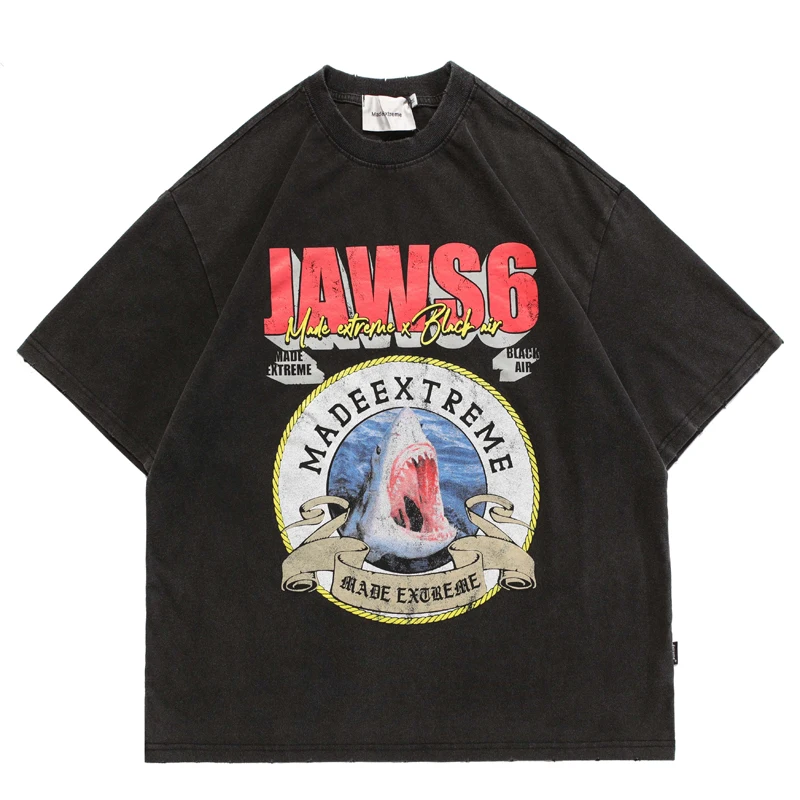 Summer T Shirts Man Washed Cotton 100% Hip Hop Harajuku Great White Shark Print Streewear Unisex Women Tshirts Short Tops Tees
Summer T Shirts Man Washed Cotton 100% Hip Hop Harajuku Great White Shark Print Streewear Unisex Women Tshirts Short Tops Tees