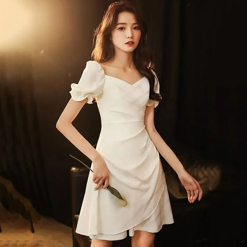 Womens Dresses Temperament Short Sleeve Fashion Dress Short Pleated Dress Summer French Style White Dresses
Womens Dresses Temperament Short Sleeve Fashion Dress Short Pleated Dress Summer French Style White Dresses