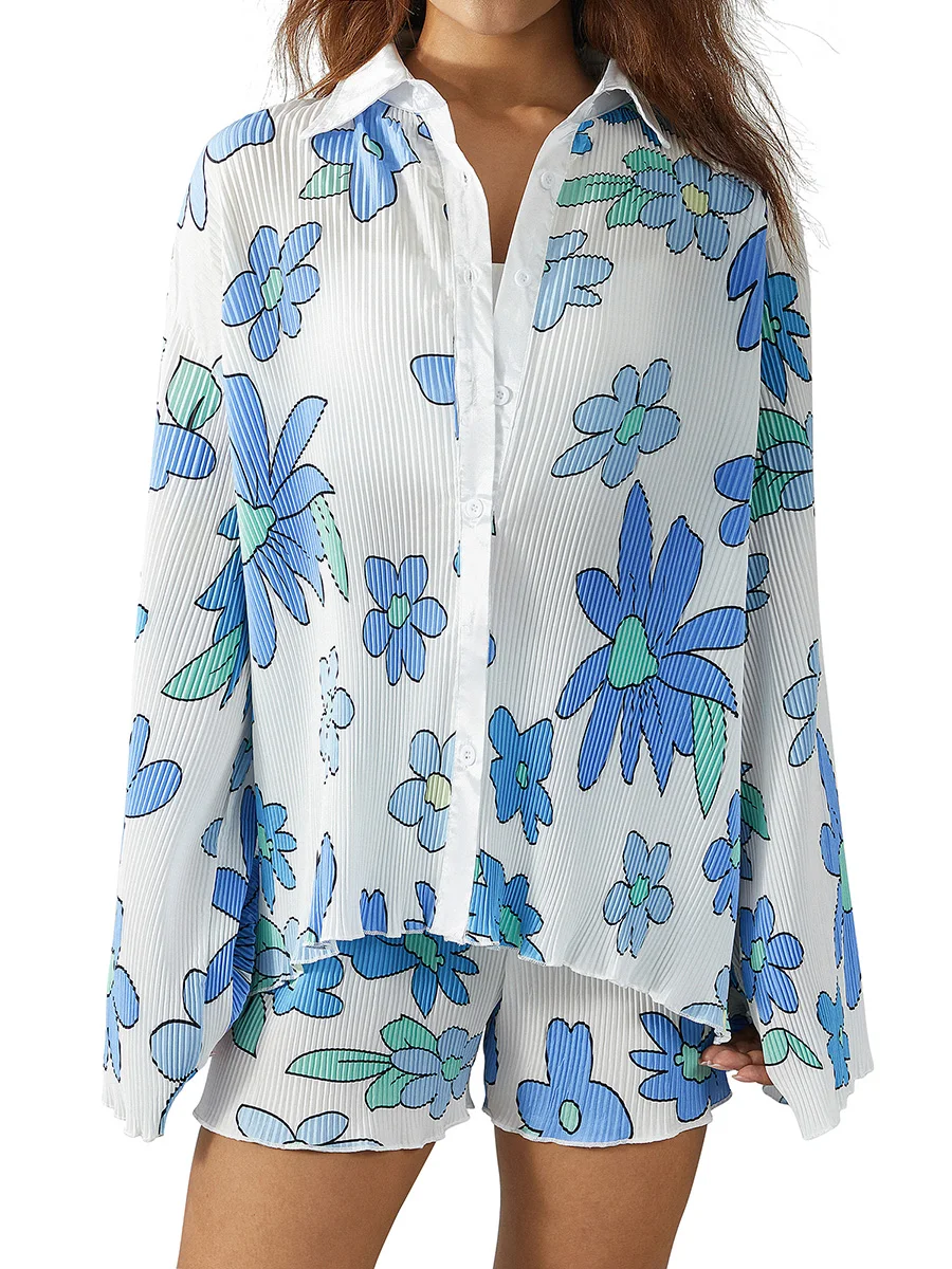 Txlixc Women Two-piece Short Pants Suit Flower Irregular Printing Long Sleeve Blouse and Straight-leg Shorts Women Sets
Txlixc Women Two-piece Short Pants Suit Flower Irregular Printing Long Sleeve Blouse and Straight-leg Shorts Women Sets