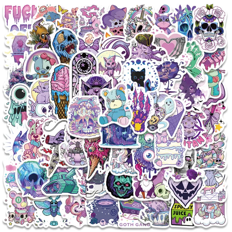 

10/30/50/2x50pcs Purple Horror Theme Skull Stickers Cartoon Graffiti Waterproof Skateboard Luggage Stickers Kids Gift New