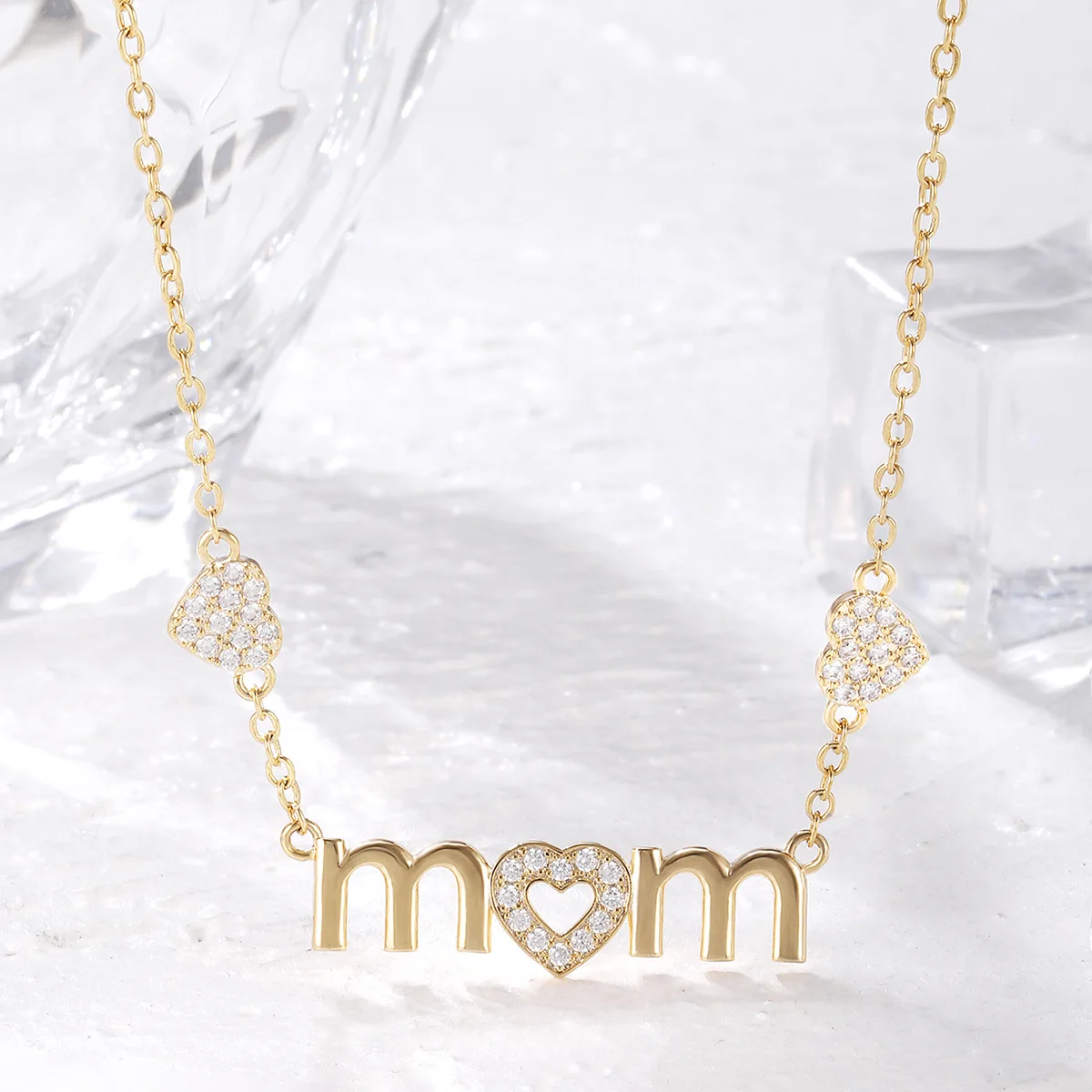

Пушистое простое колье с подвеской в виде двух сердец, надписи «мама», золотое ожерелье для матери, подарок на день матери, день рождения