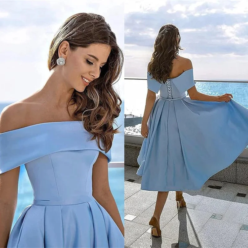 Tea Long Skirt Straight Neck Lace Up Shoulder Sleeve Womens Party Evening Dress Elegant Formal Satin A-line Vestidos De Noche
Tea Long Skirt Straight Neck Lace Up Shoulder Sleeve Womens Party Evening Dress Elegant Formal Satin A-line Vestidos De Noche