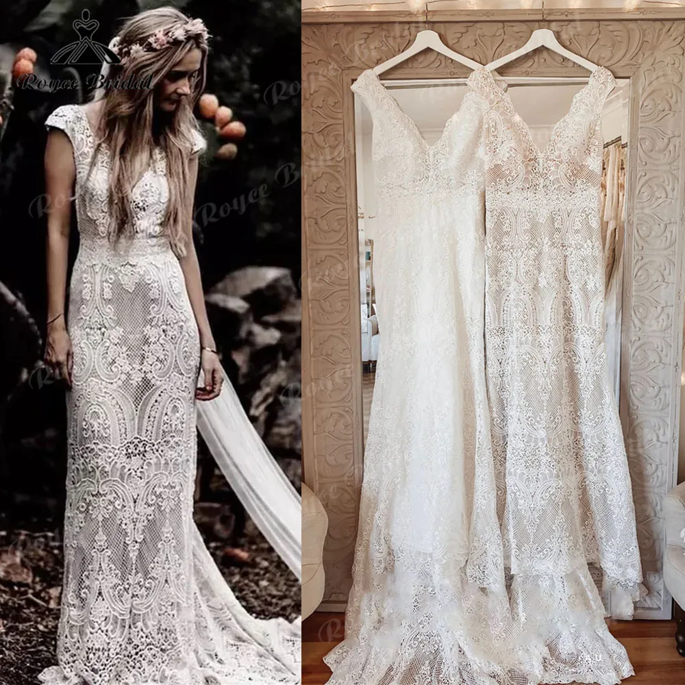 Vintage Boho Lace Behemian Mermaid Wedding Dress Robe Civil Country Bridal Gowns Sexy Backless robe mariage femme Roycebridal
Vintage Boho Lace Behemian Mermaid Wedding Dress Robe Civil Country Bridal Gowns Sexy Backless robe mariage femme Roycebridal