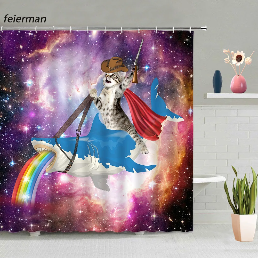Funny Cat Shower Curtains Fantasy Starry sky Shark Rainbow Creative Children Bathroom Decor Polyester Fabric Bath Curtain Sets
Funny Cat Shower Curtains Fantasy Starry sky Shark Rainbow Creative Children Bathroom Decor Polyester Fabric Bath Curtain Sets