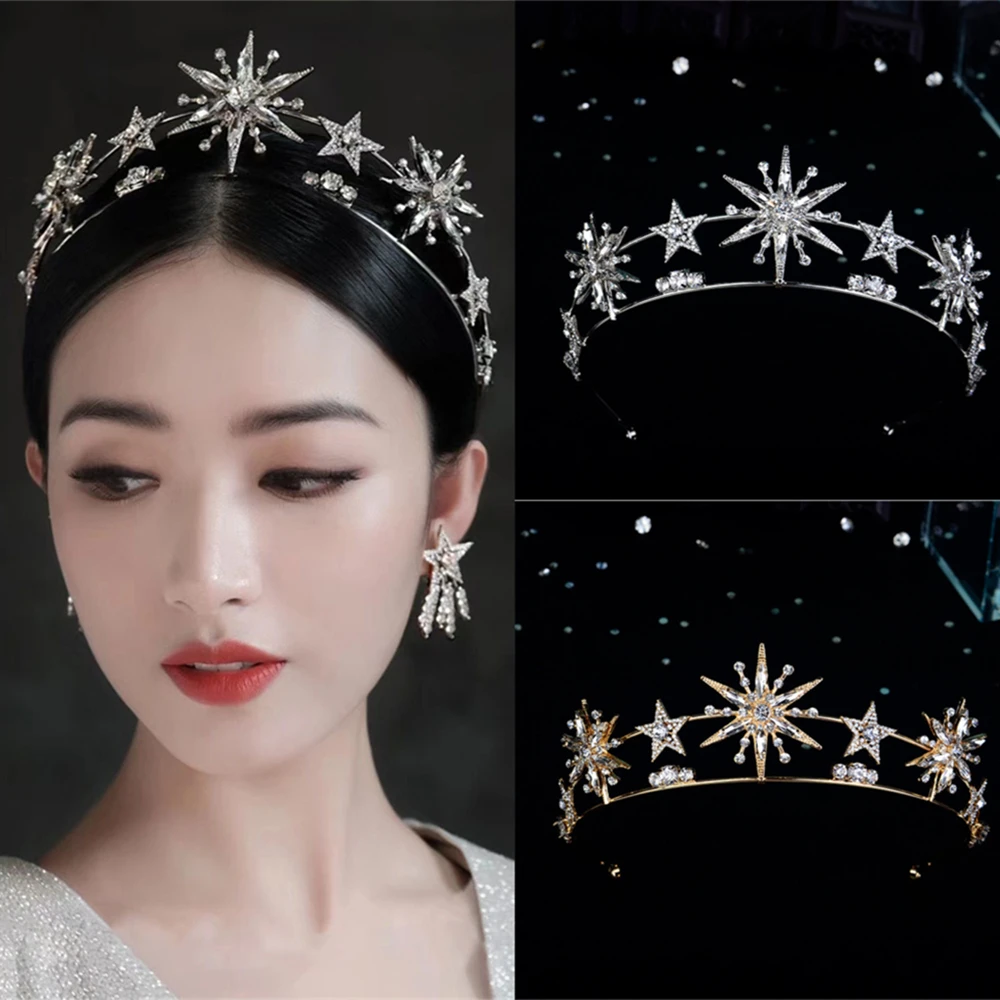Vintage European 6-Point Star Wedding Crown Tiaras Gold Rhinestone Hair Jewelry Princess Women Headband Bridal Hair Accessories
Vintage European 6-Point Star Wedding Crown Tiaras Gold Rhinestone Hair Jewelry Princess Women Headband Bridal Hair Accessories