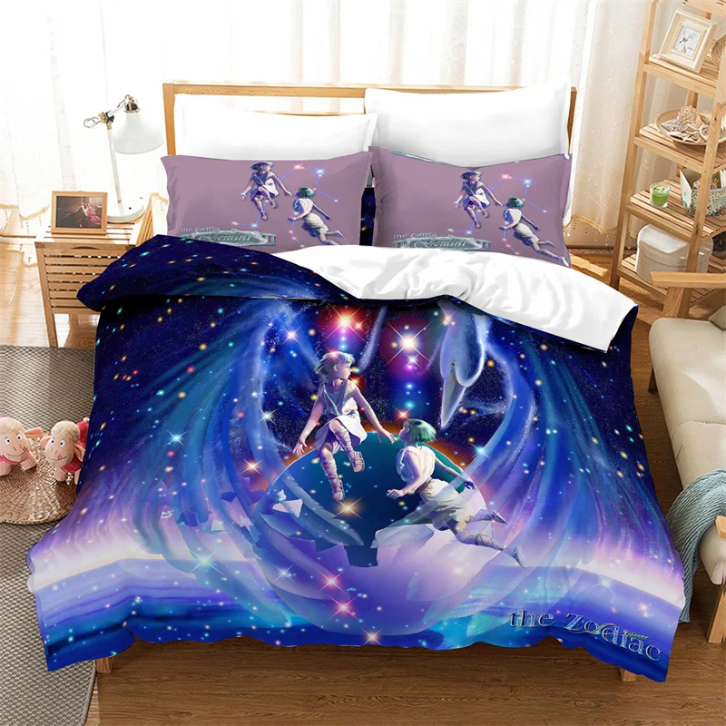 

3D Digital Leo Duvet Cover Sets Twelve Constellations Kids Bedding Blue Star Comforter Quilt Queen Size Cute Home Textiles Set