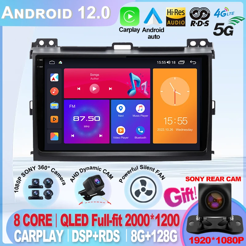

For Toyota Land Cruiser Prado 120 LC120 DSP 4G GPS Car Radio Multimedia Video Player Autoradio Android Navigation GX470 DVD 2Din