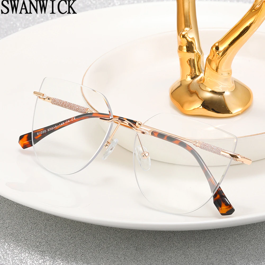 

Swanwick большая оправа очки без оправы женские прозрачные линзы кошачий глаз оправы для очков женские Европейский стиль золотые металлические подарки украшение