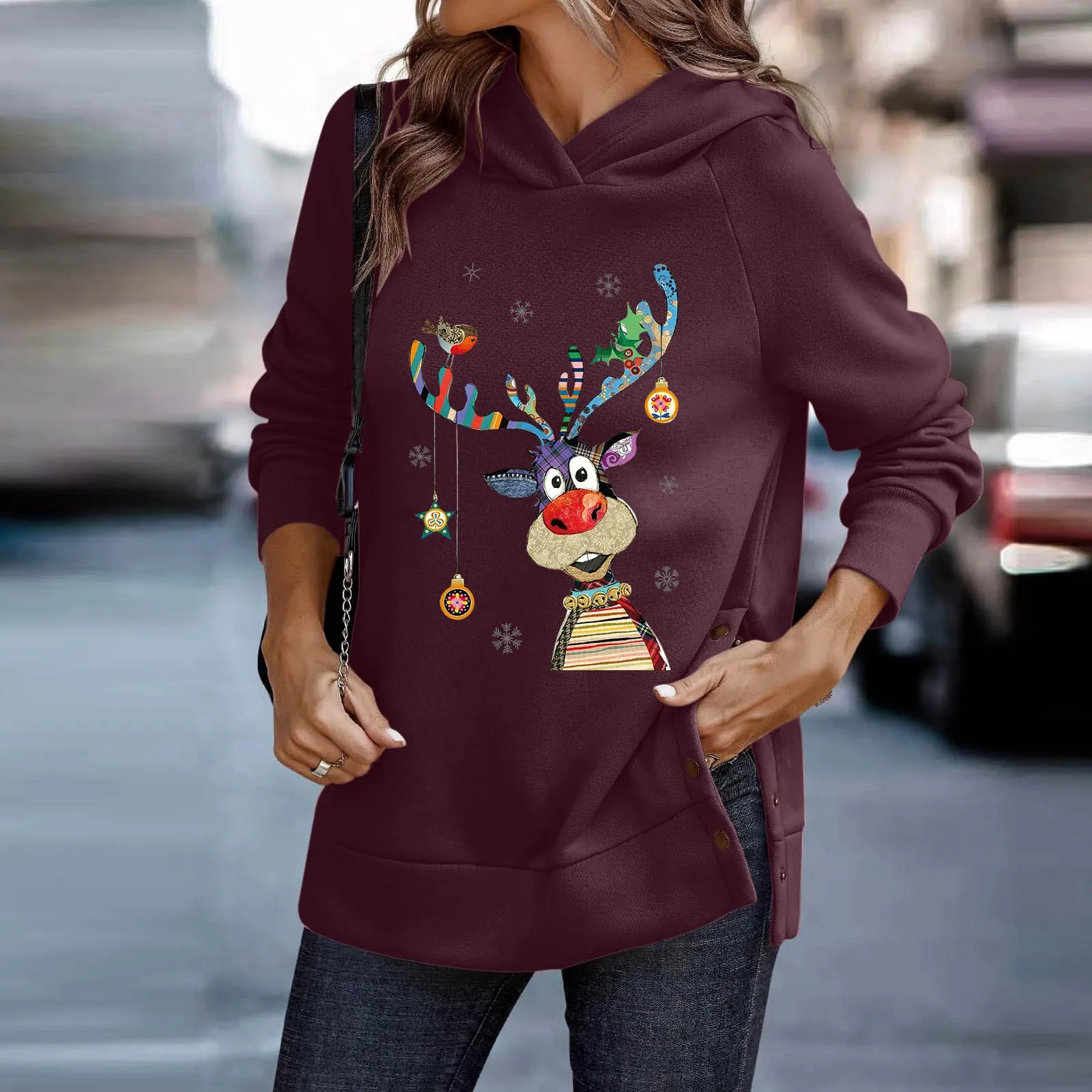 Women Christmas Print Hooded Sweatshirt Button Split Hem Long Sleeve Hoodie Women Glitter Hooded Women Pullover Hooded Top Women
Women Christmas Print Hooded Sweatshirt Button Split Hem Long Sleeve Hoodie Women Glitter Hooded Women Pullover Hooded Top Women