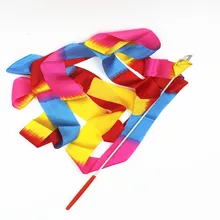 2M 4M Colorful Gym Ribbons Dance Ribbon Rhythmic Art Gymnastics Ballet Streamer Twirling Rod Rainbow Stick Training