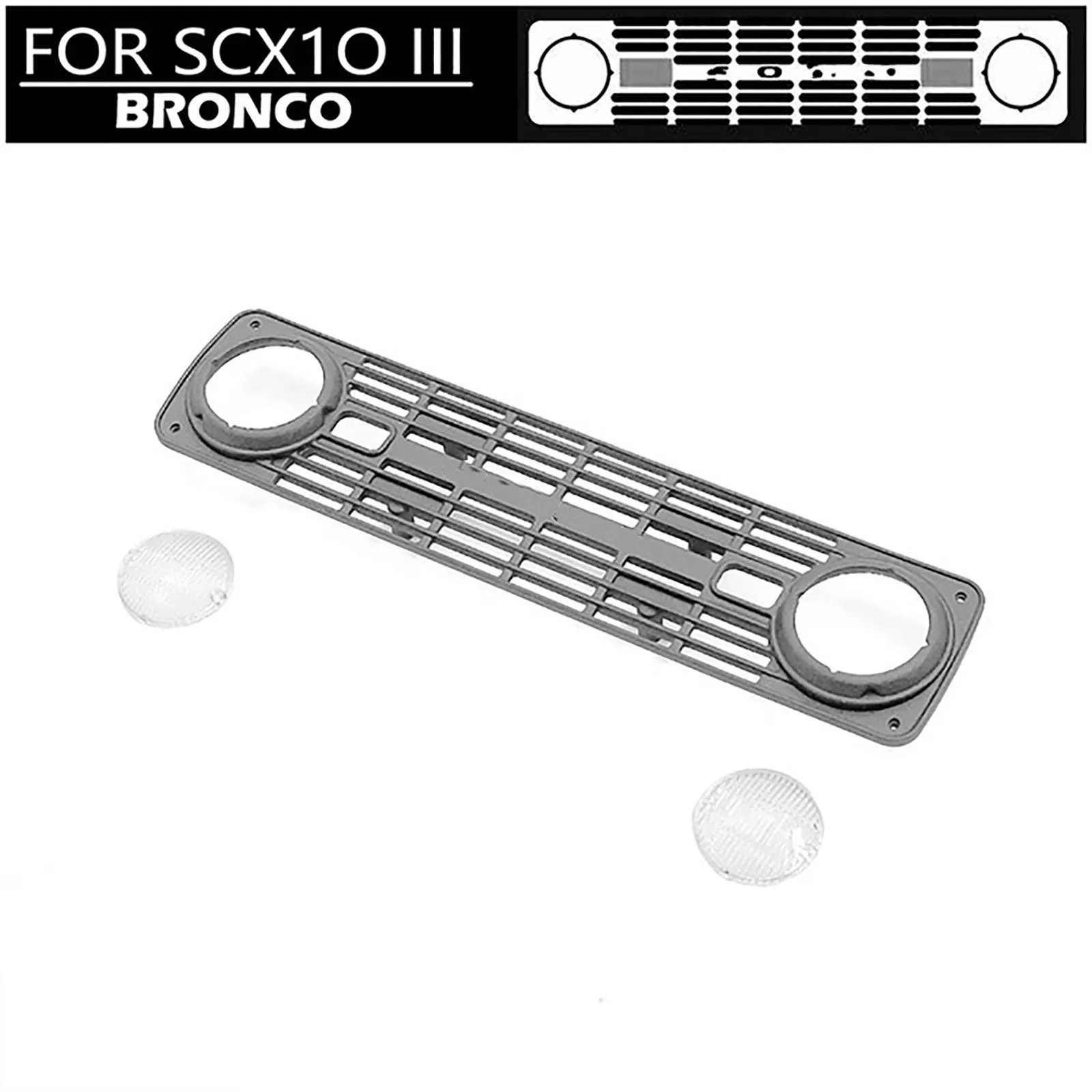 For SCX10 III BRONCO Grille + Lamp Shade Front Car Shell Grille RC Car Accessories
For SCX10 III BRONCO Grille + Lamp Shade Front Car Shell Grille RC Car Accessories