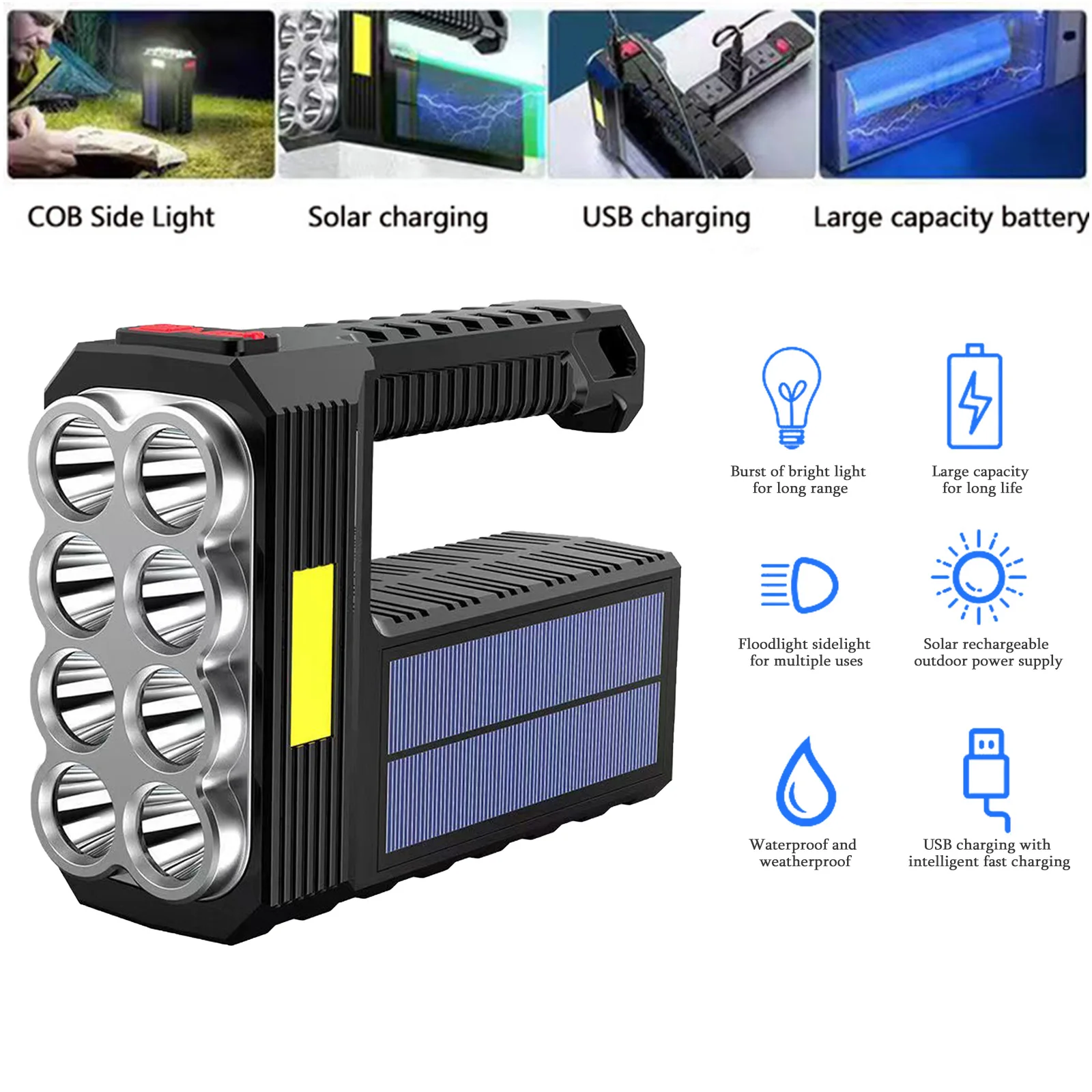 Flashlight USB Charging High-brightness Patrol Light Solar Energy Lamp Handheld Outdoor Multi-function Camping Waterproof Lamp
Flashlight USB Charging High-brightness Patrol Light Solar Energy Lamp Handheld Outdoor Multi-function Camping Waterproof Lamp
