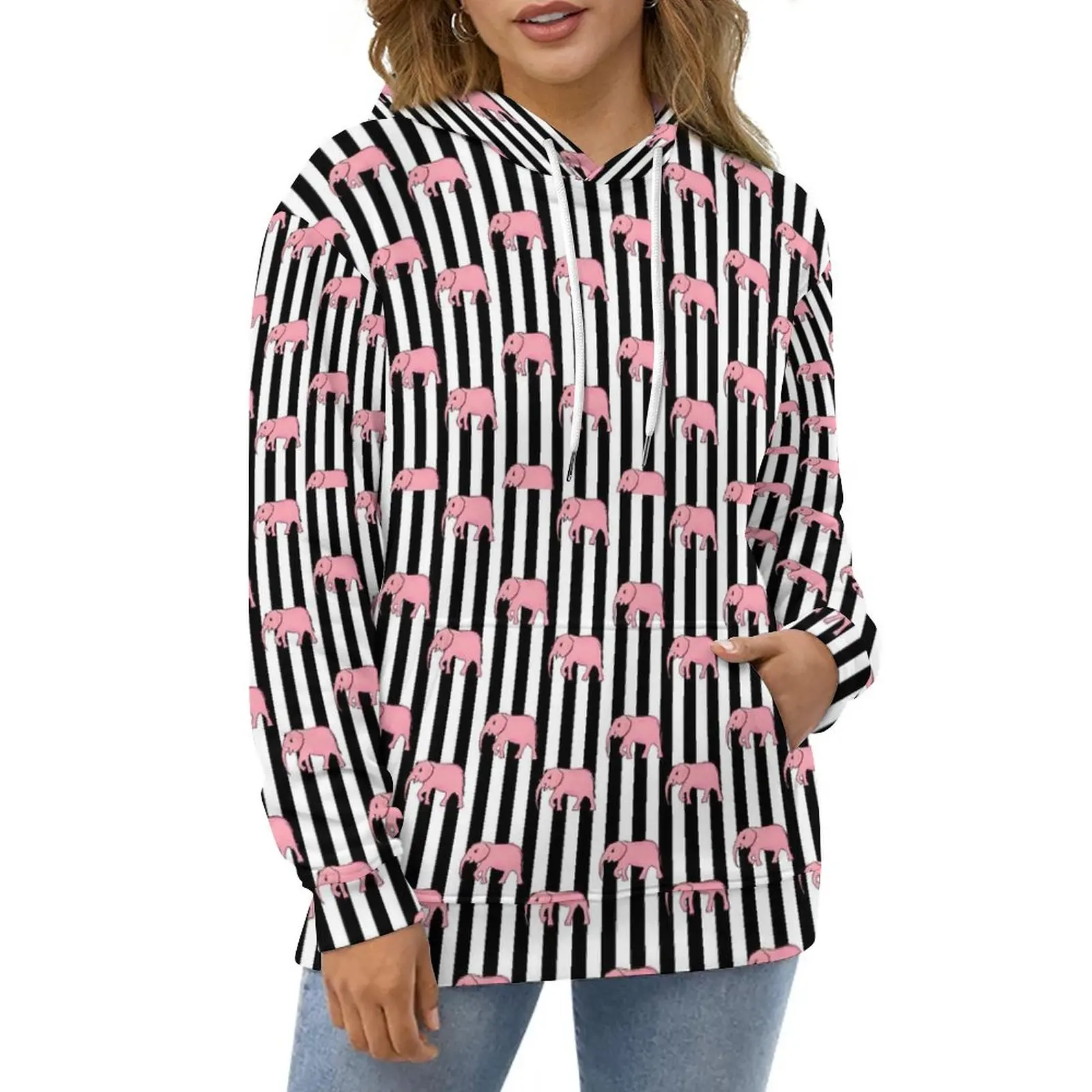 Pink Elephant Hoodies Women Black Strips Print Fashion Casual Hoodie Spring Long-Sleeve Y2k Design Hooded Sweatshirts Big Size
Pink Elephant Hoodies Women Black Strips Print Fashion Casual Hoodie Spring Long-Sleeve Y2k Design Hooded Sweatshirts Big Size