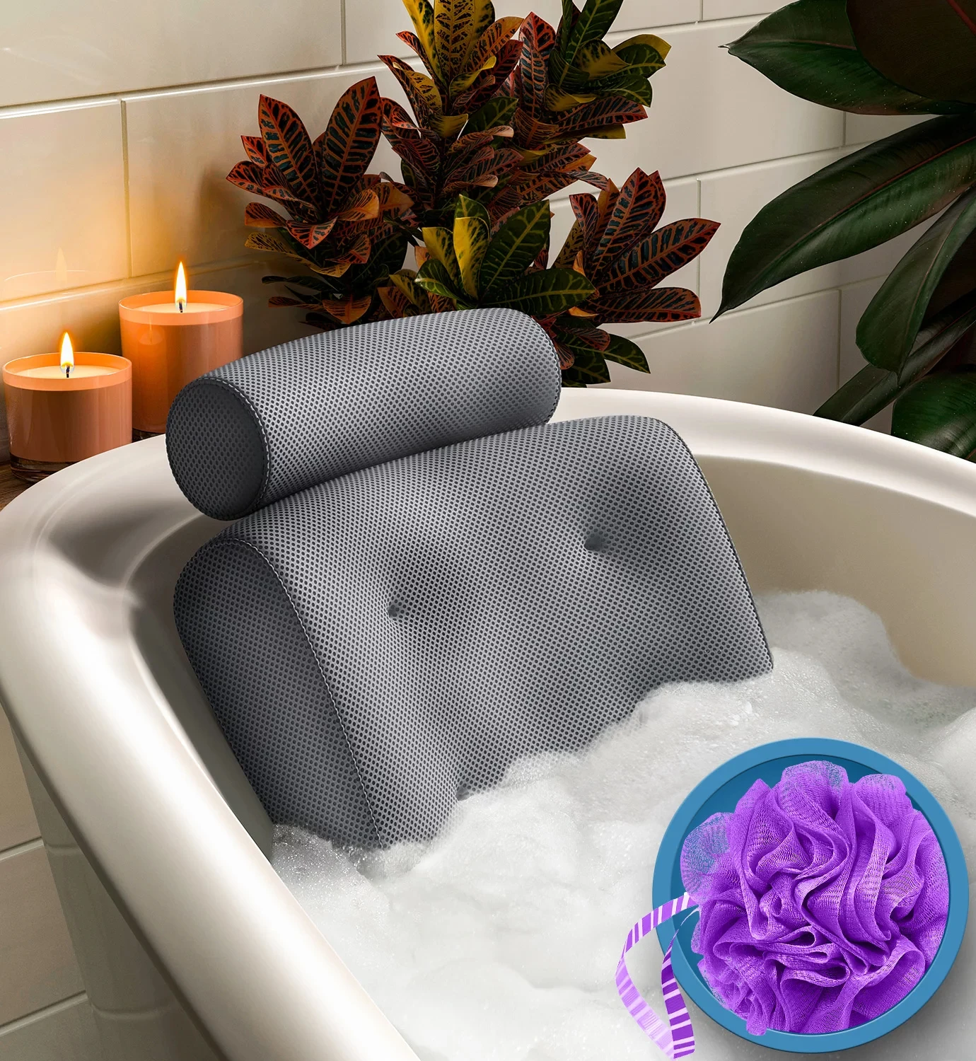 Bath Pillow Fast Drying Bathtub Cushion for Head, Neck and Back - Spa & Tub Headrest Support, Portable, Washable, Thick (Gray)
Bath Pillow Fast Drying Bathtub Cushion for Head, Neck and Back - Spa & Tub Headrest Support, Portable, Washable, Thick (Gray)