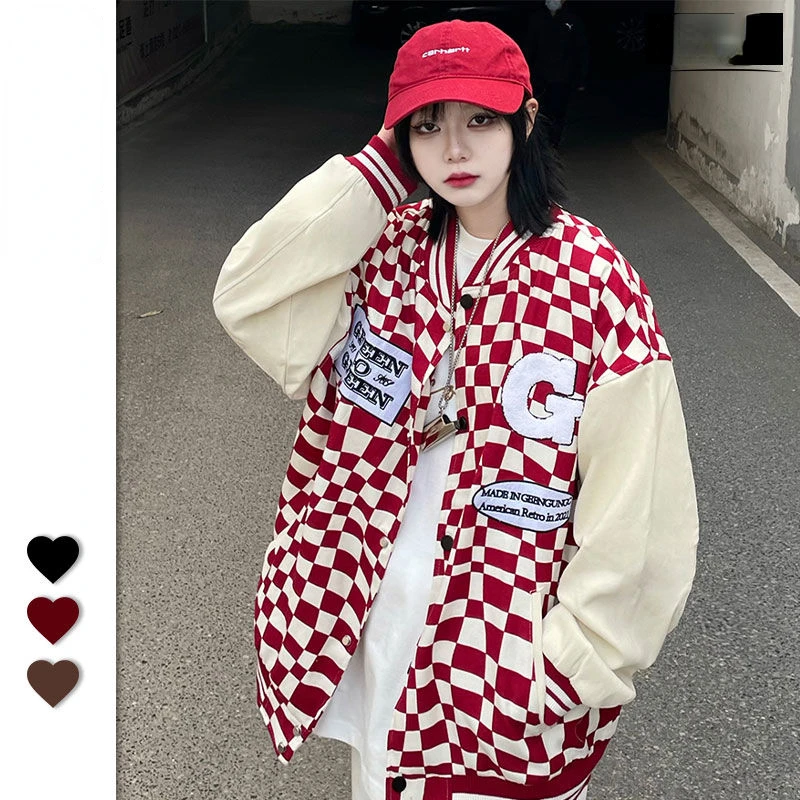 2022 Checkerboard Loose Flocking Embroidery Retro Stitching Tide Street Student Baseball Uniforms Men's and Women's Jackets
2022 Checkerboard Loose Flocking Embroidery Retro Stitching Tide Street Student Baseball Uniforms Men's and Women's Jackets