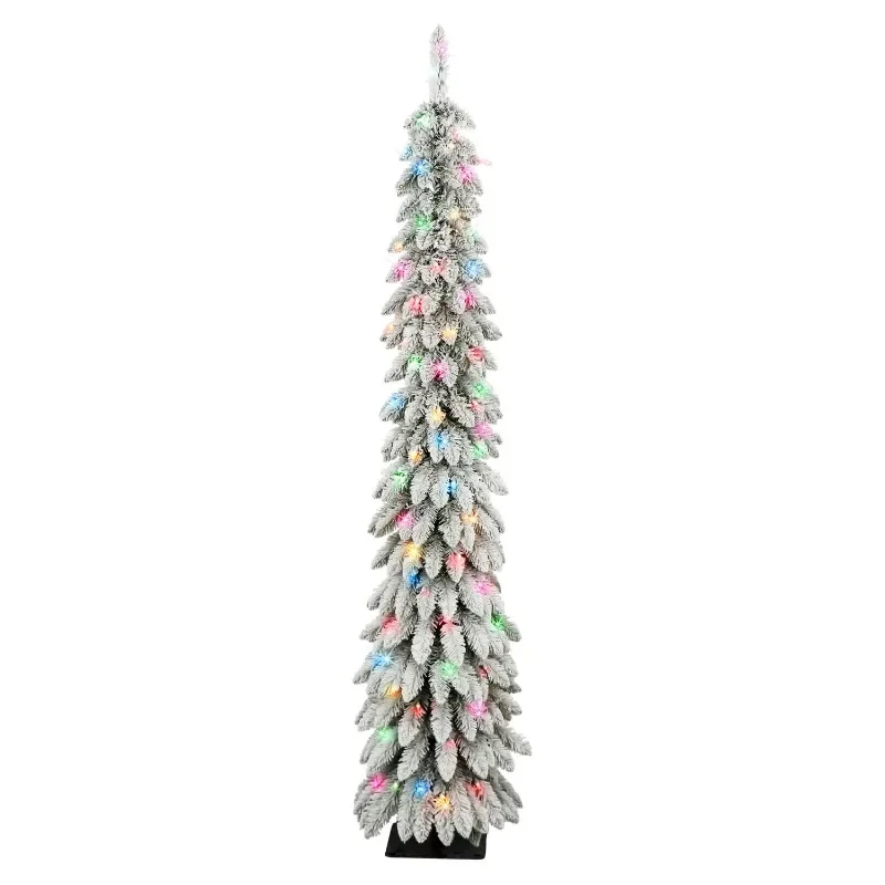6 ft Pre-lit Flocked Alpine Pencil Tree 261 tips 100 UL Multi-color Incandescent Lights
6 ft Pre-lit Flocked Alpine Pencil Tree 261 tips 100 UL Multi-color Incandescent Lights