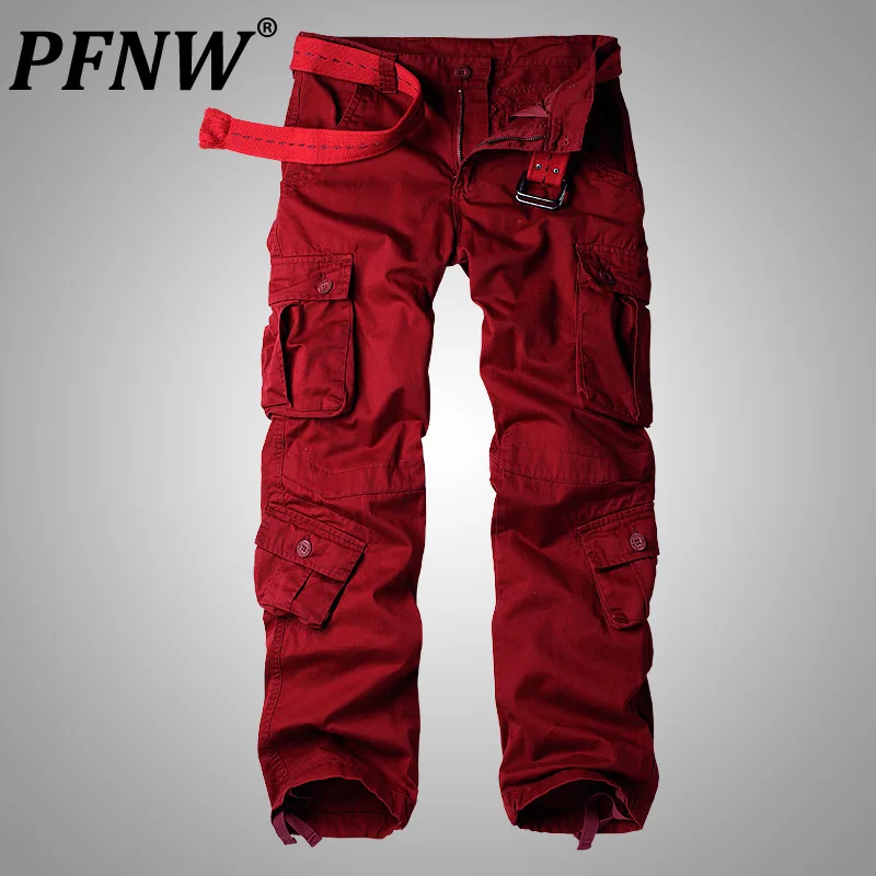 

PFNW Autumn Winter Men's Tide Baggy Cotton Zippers Cargo Pants Camouflage Outdoor Loose Vintage Straight Yourh Overalls 12A7438