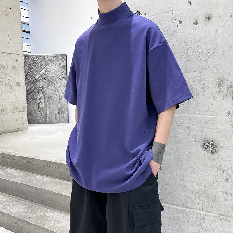 

Privathinker 2023 Streetwear Turtleneck Men Tshirt Solid Color Hip Hop Male Oversized T shirts Man Casual Short Sleeve Top Tees