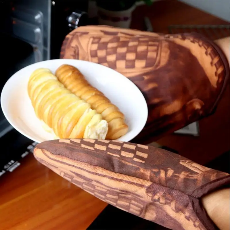 

Кухонная рукавица ens рукавицы для микроволновой печи термостойкие толстые перчатки с 3D печатью для приготовления барбекю кухонная рукавица Potholders