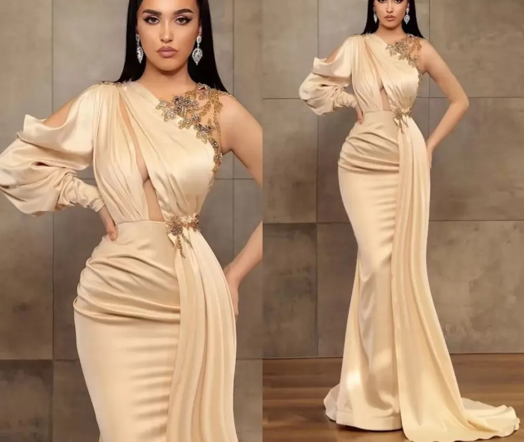 Champagne Arabic Dubai Prom Dress One Shoulder Long Sleeves Lace Beads Appliques Evening Formal Gowns 2023 Robe De Soiree
Champagne Arabic Dubai Prom Dress One Shoulder Long Sleeves Lace Beads Appliques Evening Formal Gowns 2023 Robe De Soiree