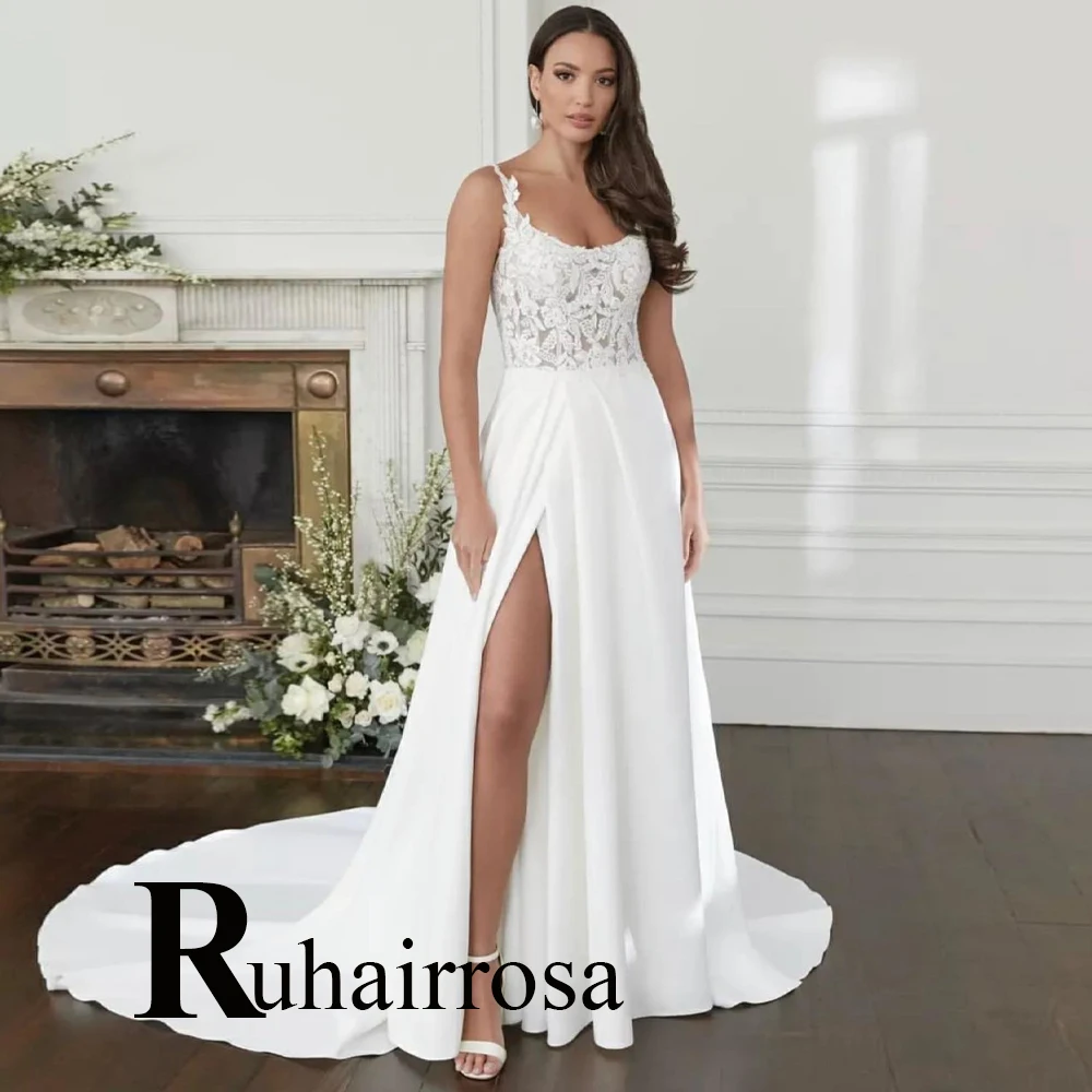 Ruhair Modern Satin Backless Spaghetti Straps Side Slit Sequined Wedding Dresses For Women Appliques Personalised Robe De Mariée
Ruhair Modern Satin Backless Spaghetti Straps Side Slit Sequined Wedding Dresses For Women Appliques Personalised Robe De Mariée