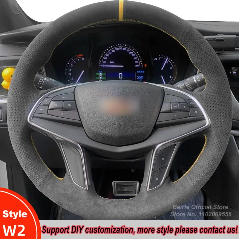 

DIY Hand-stitched Non-slip Suede Leather Car Steering Wheel Cover Warp For Cadillac XT5 XTS ATS SRX CT6 Interior Accessories
