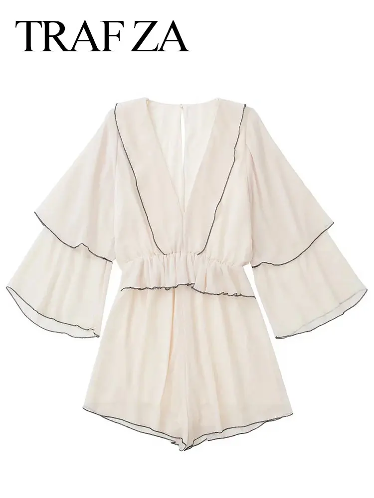TRAF ZA Women's Jumpsuits Three-point Sleeves V-Neck Ruffle Shorts Solid Color Fashion Tops Women's Casual Street Office Elegant
TRAF ZA Women's Jumpsuits Three-point Sleeves V-Neck Ruffle Shorts Solid Color Fashion Tops Women's Casual Street Office Elegant