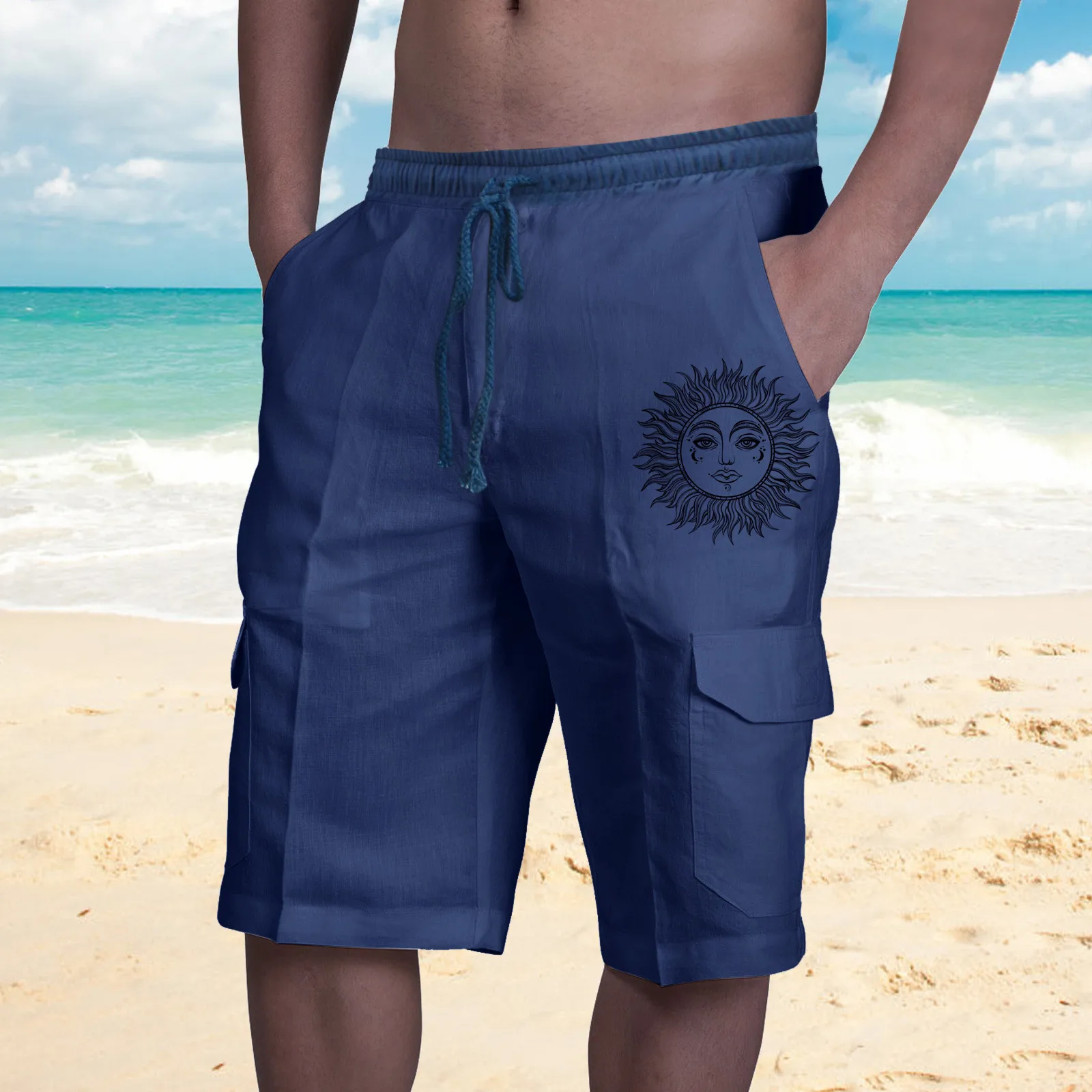 2022 Men's Shorts Summer Casual Cargo Shorts Sweatpants Sun Flower Print Middle pants Pocket Drawstring Linen Shorts Men
2022 Men's Shorts Summer Casual Cargo Shorts Sweatpants Sun Flower Print Middle pants Pocket Drawstring Linen Shorts Men