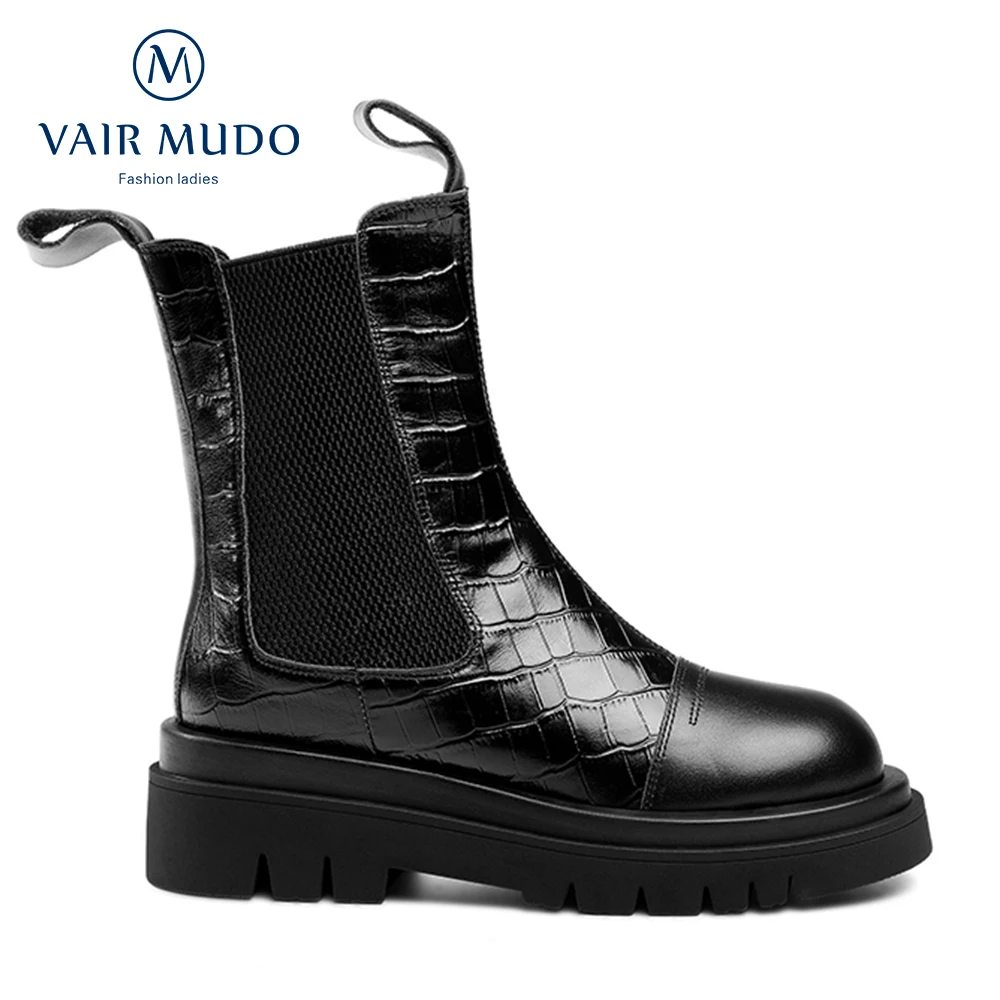 Женские ботинки из натуральной кожи, с круглым носком, на среднем каблуке 
Женские ботинки из натуральной кожи, с круглым носком, на среднем каблуке