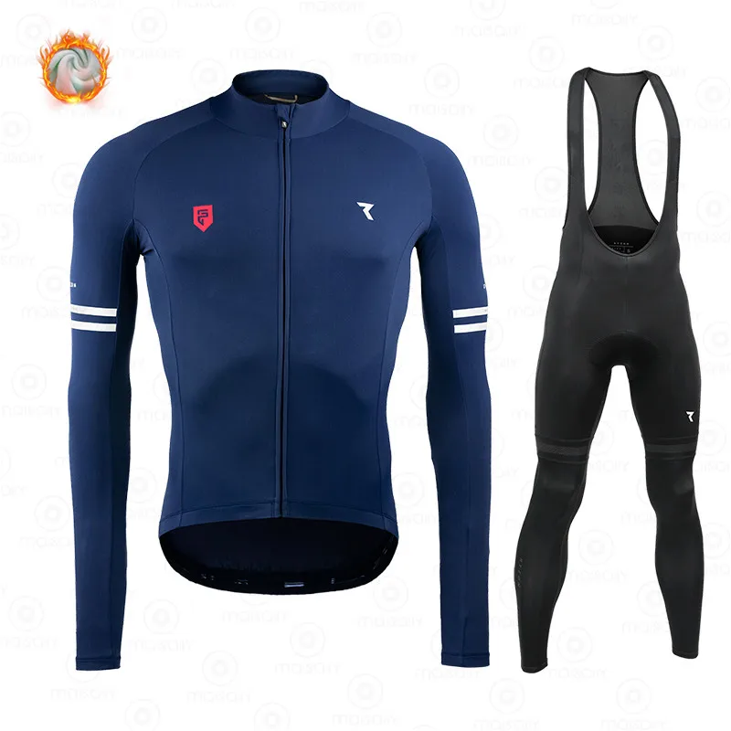 

2023 RYZON Winter Thermal Fleece Cycling Jersey Set New Bicycle Clothes MTB maillot Ropa Ciclismo Long Sleeve Bike Clothing Bib