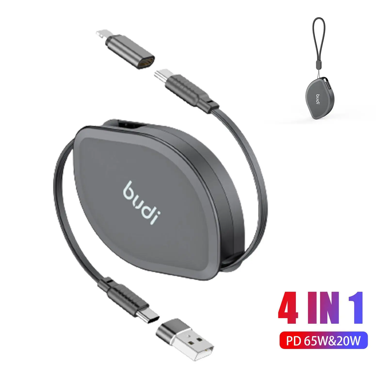 

BUDI 4 In1 PD 65W&20W Retractable USB C PD Type C High-speed Charge Sync Cable Fast Charging Mobile Phone Accessories For I D1J4