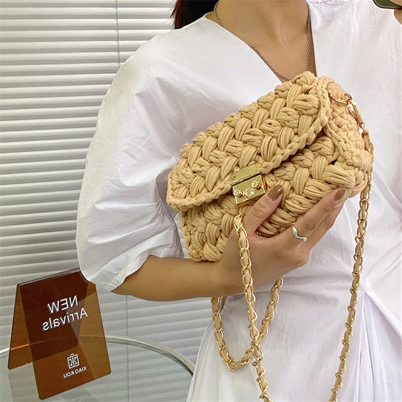 Women's 2023 Bag Cloth Crochet Woven Bag Hand Made Woven Chain Lock Women's Crossbody Single Ladies' Shoulder Bag New
Women's 2023 Bag Cloth Crochet Woven Bag Hand Made Woven Chain Lock Women's Crossbody Single Ladies' Shoulder Bag New