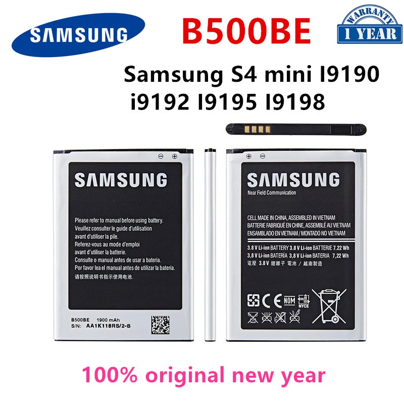 Orginal B500BE 1900mAh Battery For Samsung S4 mini I9190 i9192 I9195 I9198 Replacement batteries with NFC 4 pins
Orginal B500BE 1900mAh Battery For Samsung S4 mini I9190 i9192 I9195 I9198 Replacement batteries with NFC 4 pins