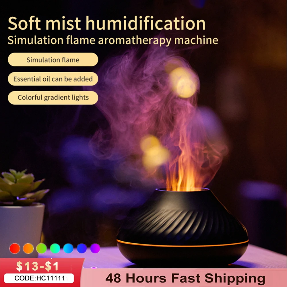 

130ml Volcanic Flame Aroma Diffuser Essential Oil Lamp USB Portable Air Humidifier with Color Night Light Mist Maker Fogger Led