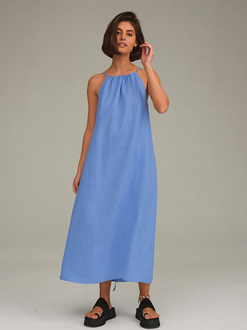 Marthaqiqi Blue Loose Femme Nightwear Spaghetti Strap Nightgowns Lace Up Sleepwear Ankle-Length Dress 2023 New Women'S Nightie
Marthaqiqi Blue Loose Femme Nightwear Spaghetti Strap Nightgowns Lace Up Sleepwear Ankle-Length Dress 2023 New Women'S Nightie