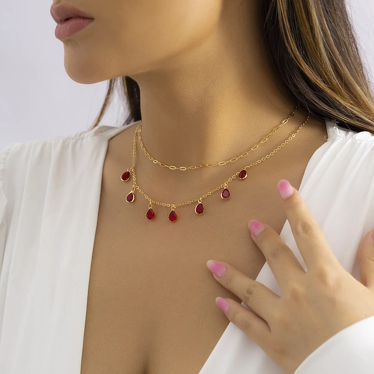 Cool Gold Chains Layers Water Drop Red Crystals Trendy Gold Chains Choker Necklaces Collier Female Necklaces Jewelry 
Cool Gold Chains Layers Water Drop Red Crystals Trendy Gold Chains Choker Necklaces Collier Female Necklaces Jewelry