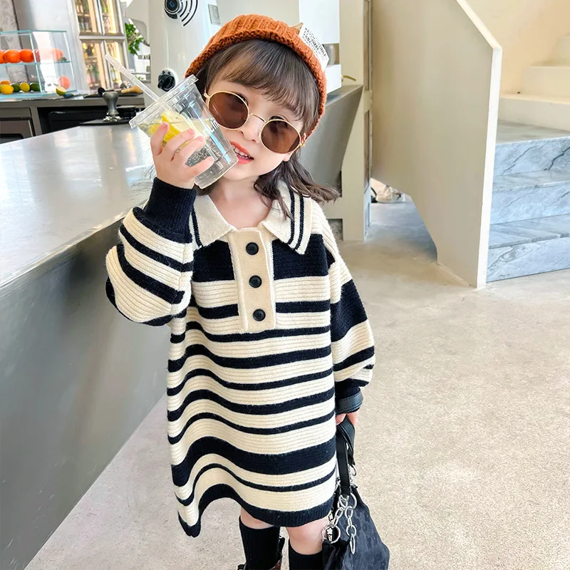 Children's Sweaters 2022 Autumn Winter Striped Dress Baby Girl Turn Down Collar Long Sleeve Dresses Casual Kids Clothing
Children's Sweaters 2022 Autumn Winter Striped Dress Baby Girl Turn Down Collar Long Sleeve Dresses Casual Kids Clothing
