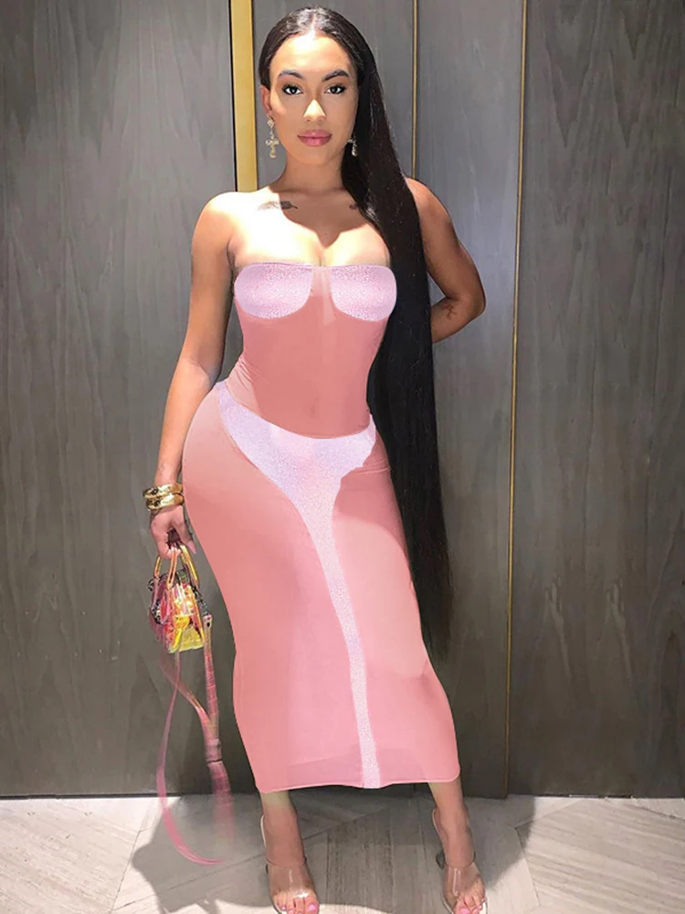 Skinny Dress Cover-Ups Women Strapless Patchwork Slim Robes Summer New Mesh See Through Sexy Beach Long Dress Cover Ups Swimwear
Skinny Dress Cover-Ups Women Strapless Patchwork Slim Robes Summer New Mesh See Through Sexy Beach Long Dress Cover Ups Swimwear