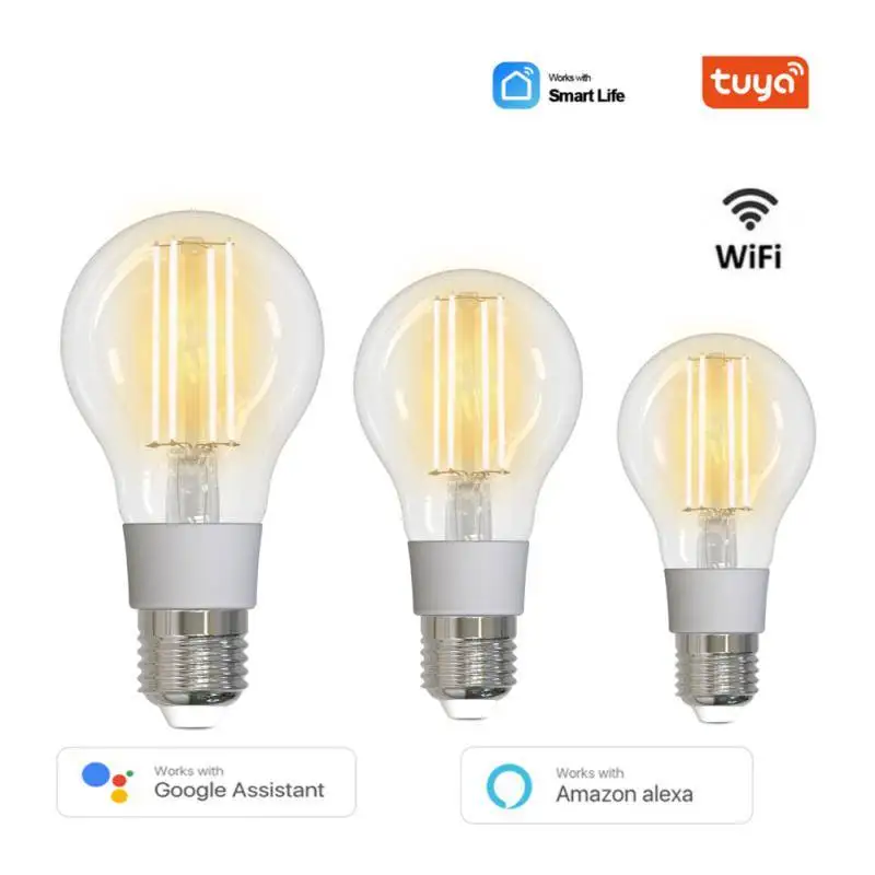 

7W WiFi Smart Filament Bulb LED Light Lamp E27 90-250V Dimmable Lighting 2700K-6500K 806Lm Tuya Alexa Google Voice Control