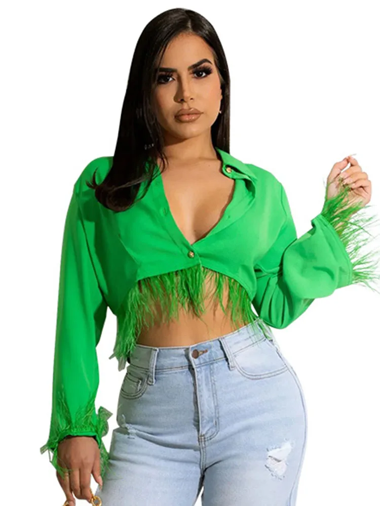 Szkzk Sexy Feather Short Blouses For Party Clubwear Long Sleeve Cardigan Shirts Night Club Outfits For Women Tops And Blouses
Szkzk Sexy Feather Short Blouses For Party Clubwear Long Sleeve Cardigan Shirts Night Club Outfits For Women Tops And Blouses