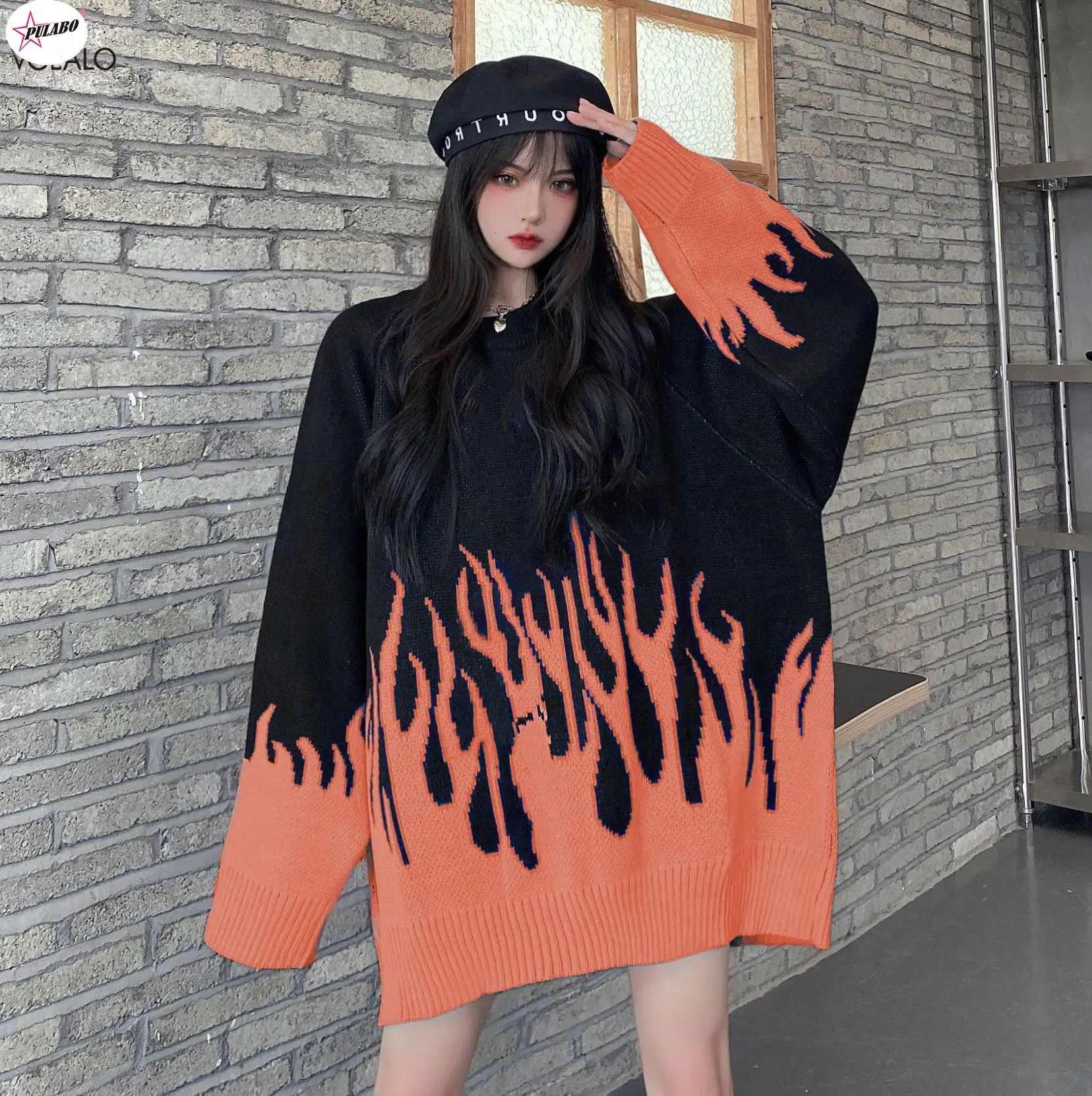 PULABO Spring y2k Round Neck Loose Sweater Female Flame Jacquard Sweater Color Matching Loose Ins Net Red Hot Selling Sweater
PULABO Spring y2k Round Neck Loose Sweater Female Flame Jacquard Sweater Color Matching Loose Ins Net Red Hot Selling Sweater