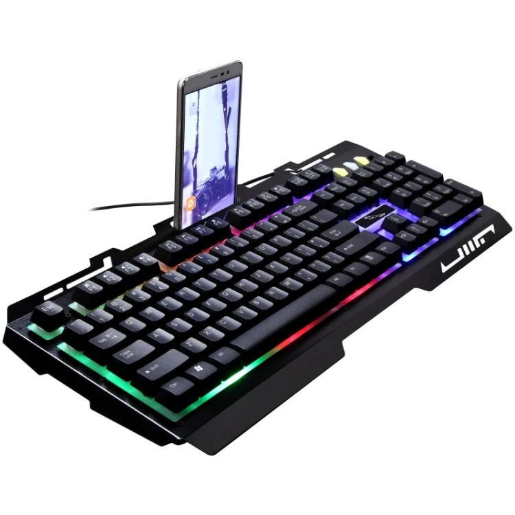 G700 104 клавиши USB Проводная Механическая Подсветка RGB металлическая панель подвесная игровая клавиатура с держателем для телефона (черный)
G700 104 клавиши USB Проводная Механическая Подсветка RGB металлическая панель подвесная игровая клавиатура с держателем для телефона (черный)