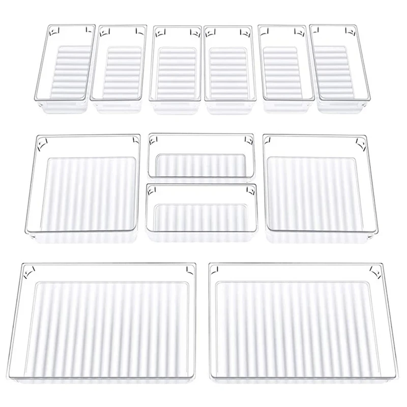 Desk Drawer Organizer Trays With 3-Size Clear Plastic Storage Boxes Divider Make-Up Organiser For Office
Desk Drawer Organizer Trays With 3-Size Clear Plastic Storage Boxes Divider Make-Up Organiser For Office