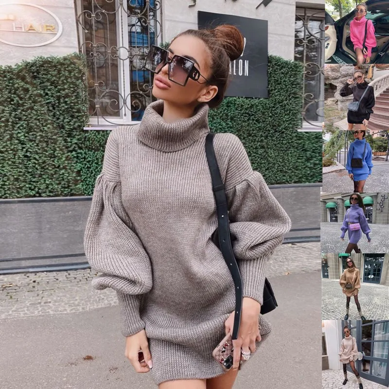 Autumn and winter women's wear, European and American casual turtleneck balloon sleeves, knitted sweater women's skirt
Autumn and winter women's wear, European and American casual turtleneck balloon sleeves, knitted sweater women's skirt