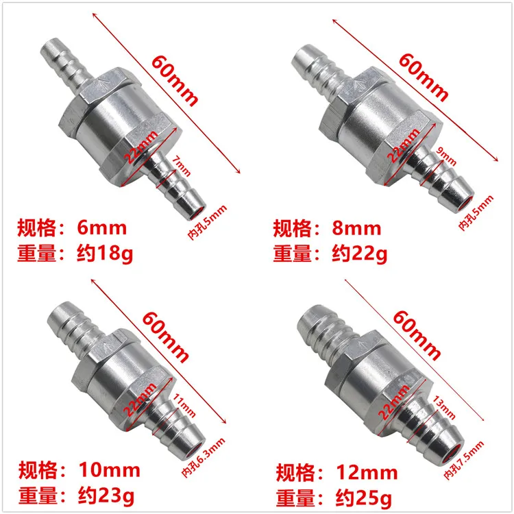 2PCS One Way 6/8/10/ 12mm Valves Aluminium Alloy Fuel Non Return Check Valve One Way Fit Carburettor
2PCS One Way 6/8/10/ 12mm Valves Aluminium Alloy Fuel Non Return Check Valve One Way Fit Carburettor